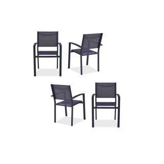 Lot de 4 fauteuils de jardin en aluminium assise textilene - 57 x 56 x
