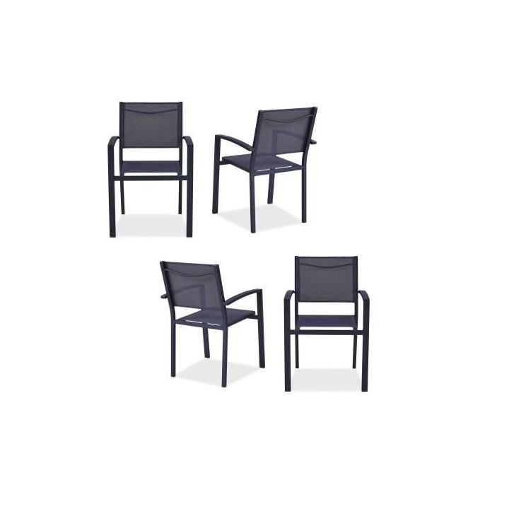 Lot de 4 fauteuils de jardin en aluminium assise textilene - 57 x 56 x