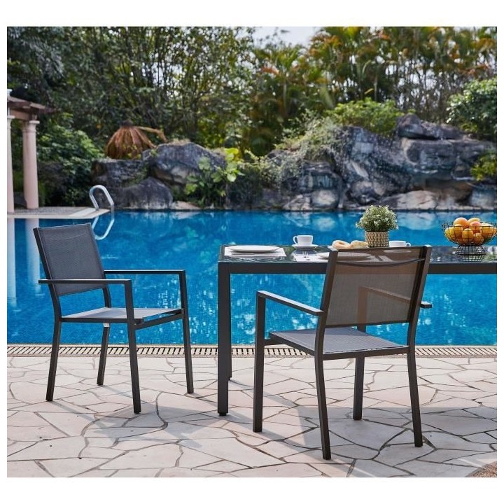 Lot de 4 fauteuils de jardin en aluminium assise textilene - 57 x 56 x