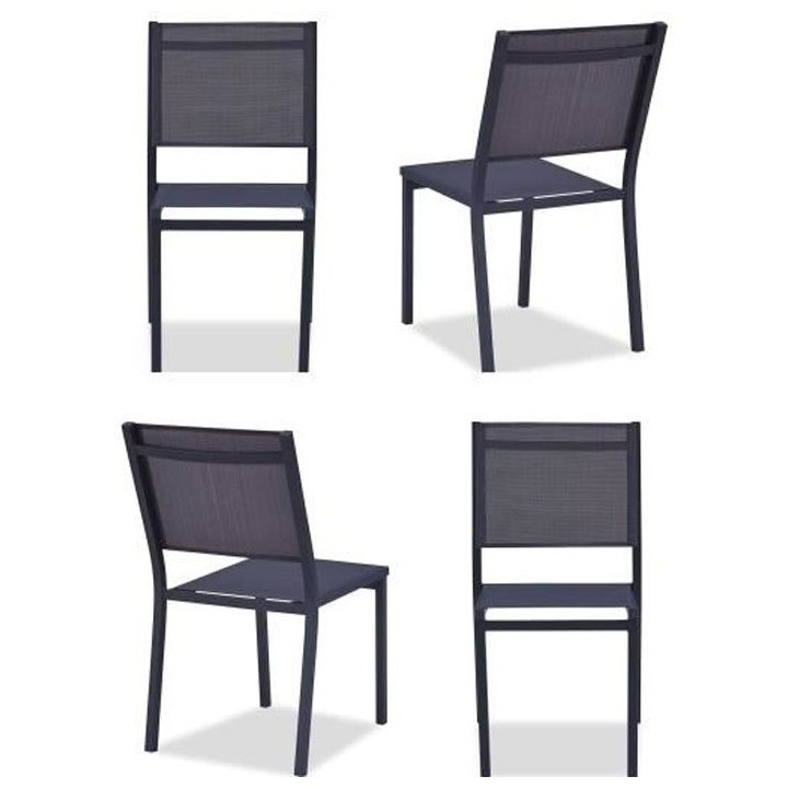 Lot de 4 chaises de jardin en aluminium assise textilene - 48 x 56 x 8