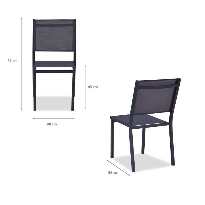 Lot de 4 chaises de jardin en aluminium assise textilene - 48 x 56 x 8