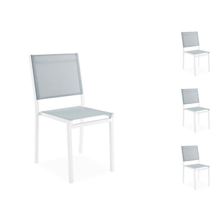 Lot de 4 chaises empilables - Aluminium et Textilene - Blanc et gris