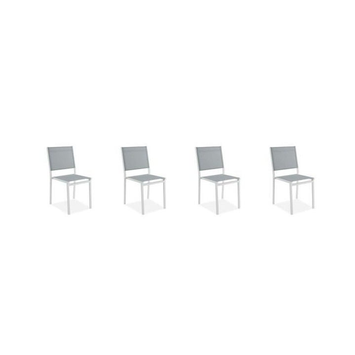 Lot de 4 chaises empilables - Aluminium et Textilene - Blanc et gris