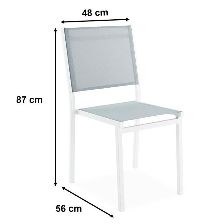 Lot de 4 chaises empilables - Aluminium et Textilene - Blanc et gris
