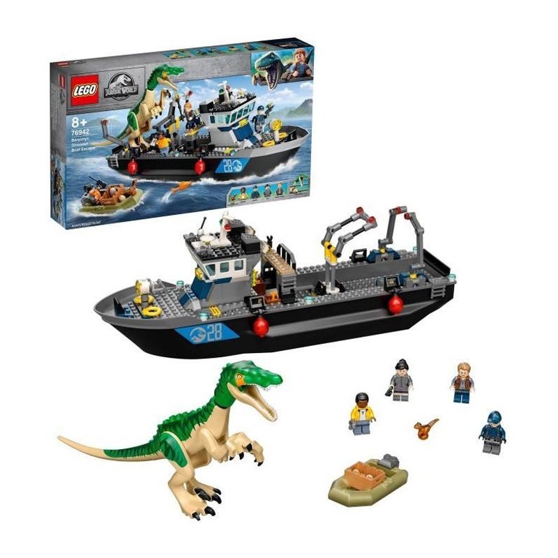 LEGO 76942 Jurassic World L'Évasion en bateau du Baryonyx, Dinosaure Bateau Jouet Enfants des 8 Ans Garçon et Fille