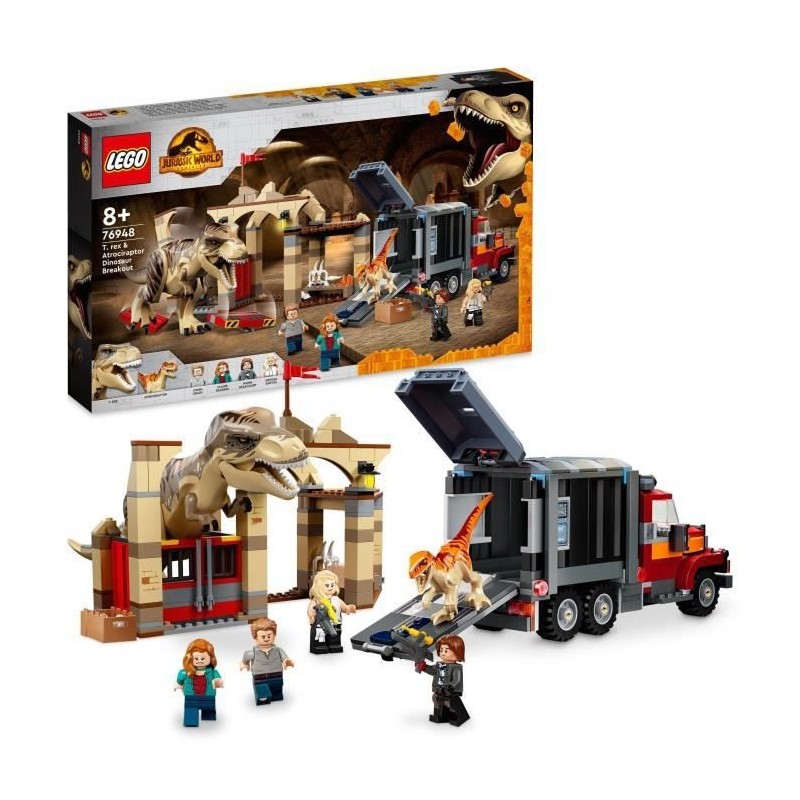 LEGO 76948 Jurassic World L'Évasion du T. Rex et de l'Atrociraptor, Dinosaures avec Camion et Minifigurines, des 8 Ans