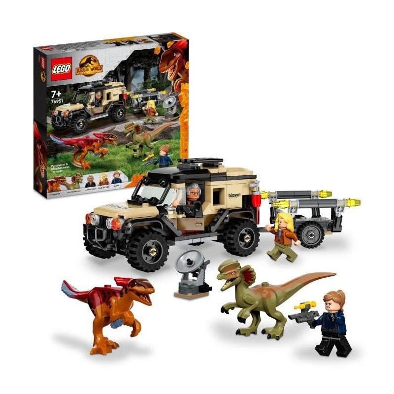 LEGO 76951 Jurassic World Le Transport du Pyroraptor et du Dilophosaurus, Dinosaures avec Buggy Tout-Terrain, des 7 Ans