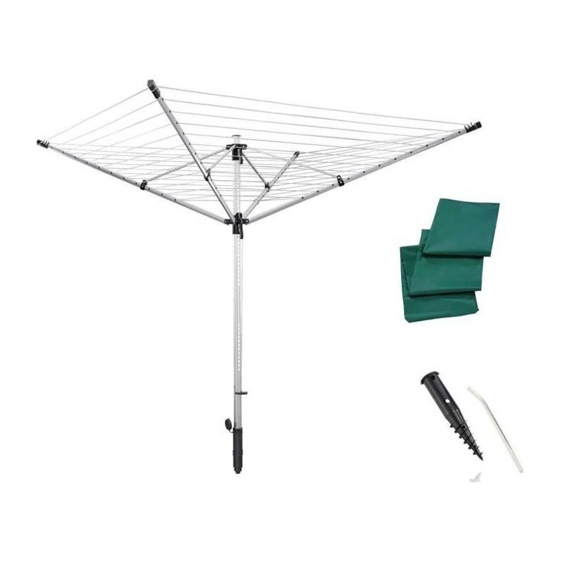 Leifheit 85282 Séchoir jardin parapluie LinoLift 600 QuickStart, 60 m, housse de protection, hauteur ajustable