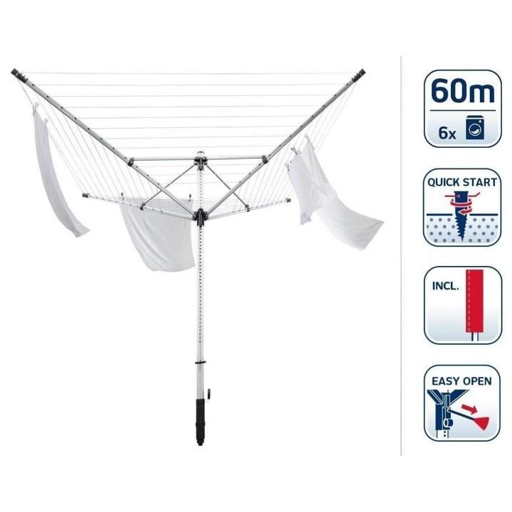 Leifheit 85282 Séchoir jardin parapluie LinoLift 600 QuickStart, 60 m