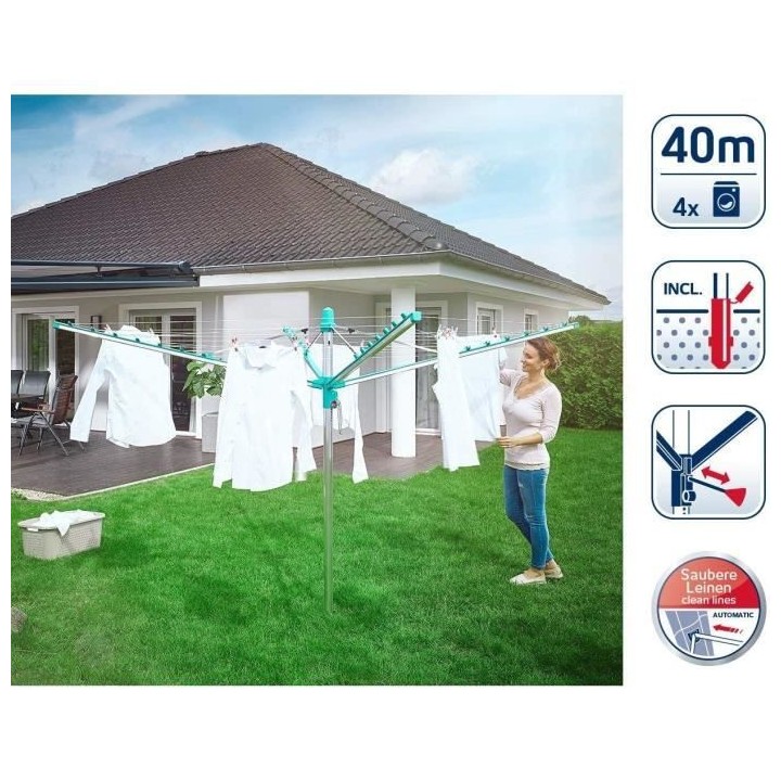 Leifheit 85285 Séchoir jardin parapluie Linomatic 400 Easy - 40 metre
