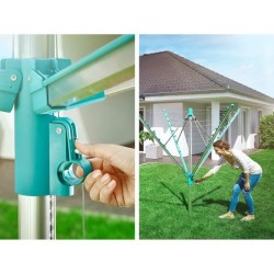 Leifheit 85285 Séchoir jardin parapluie Linomatic 400 Easy - 40 metres avec syteme Easy-Lift, rétractation automatique des fil