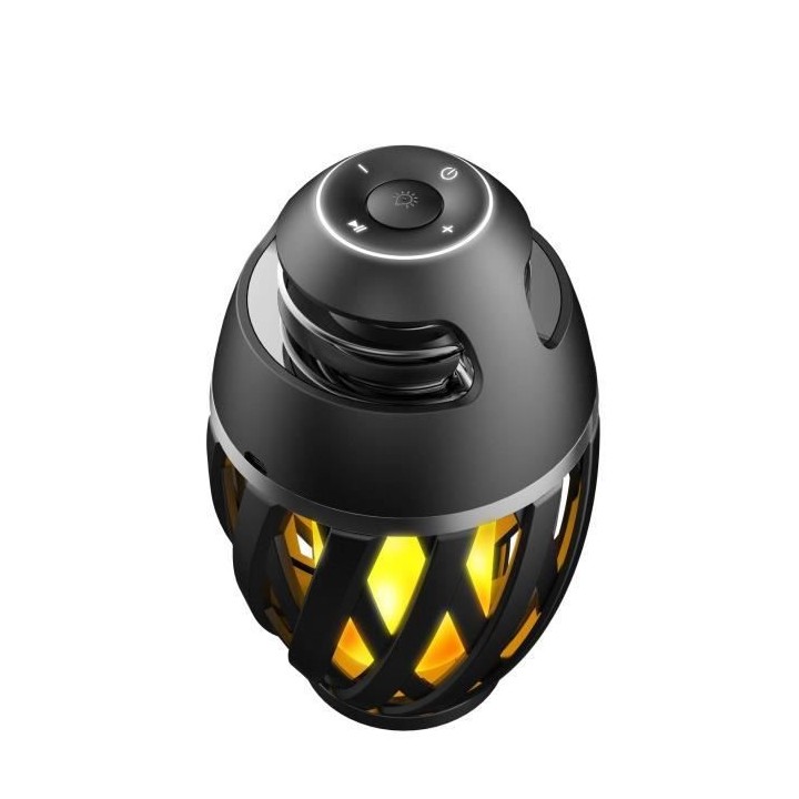 DECOTECH Enceinte sans fil Bluetooth stéréo noire effet flamme LED -