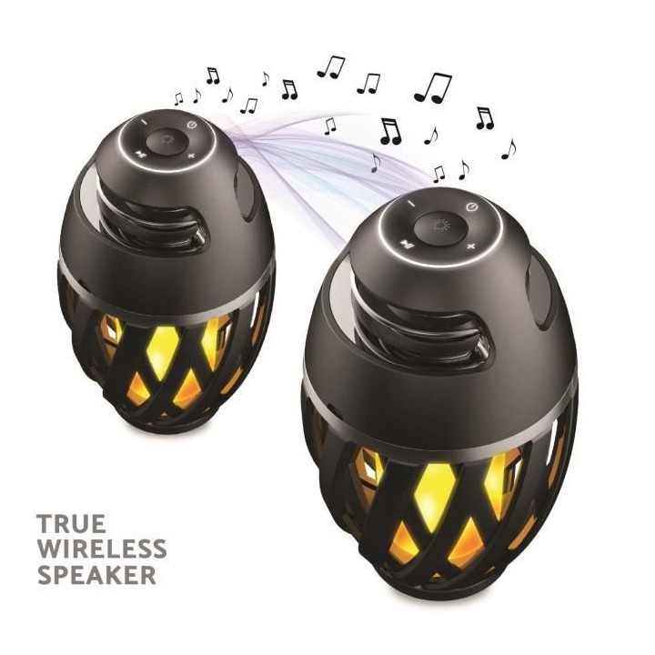 DECOTECH Enceinte sans fil Bluetooth stéréo noire effet flamme LED -