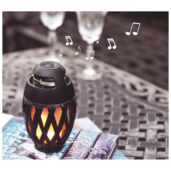 DECOTECH Enceinte sans fil Bluetooth stéréo noire effet flamme LED -
