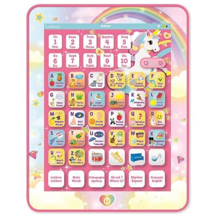 LEXIBOOK Tablette éducative licorne parlante bilingue (FR/EN) enfant