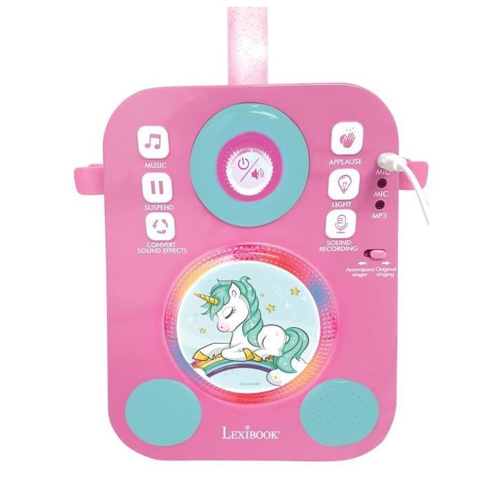LEXIBOOK - Karaoké Licorne avec deux microphones et effets lumineux e