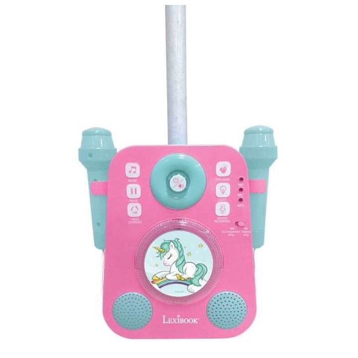 LEXIBOOK - Karaoké Licorne avec deux microphones et effets lumineux e