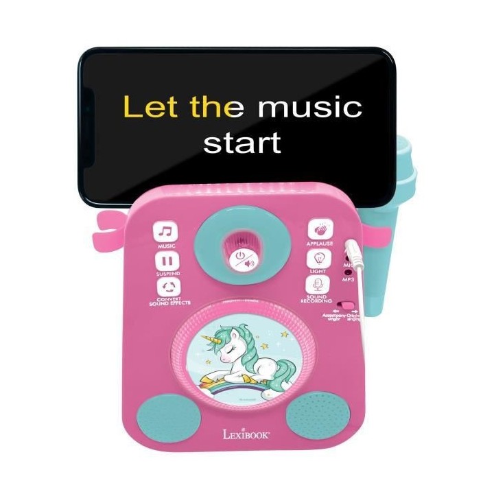 LEXIBOOK - Karaoké Licorne avec deux microphones et effets lumineux e
