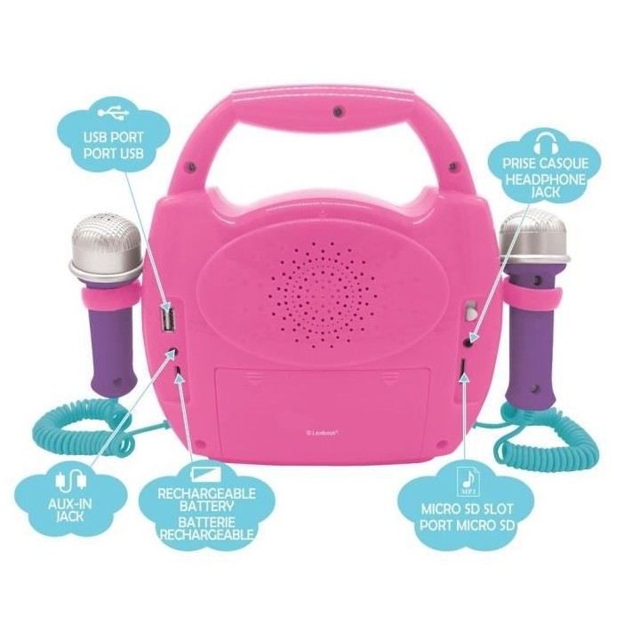 LEXIBOOK - Enceinte Bluetooth Licorne - Effets Lumineux, Micros et Bat