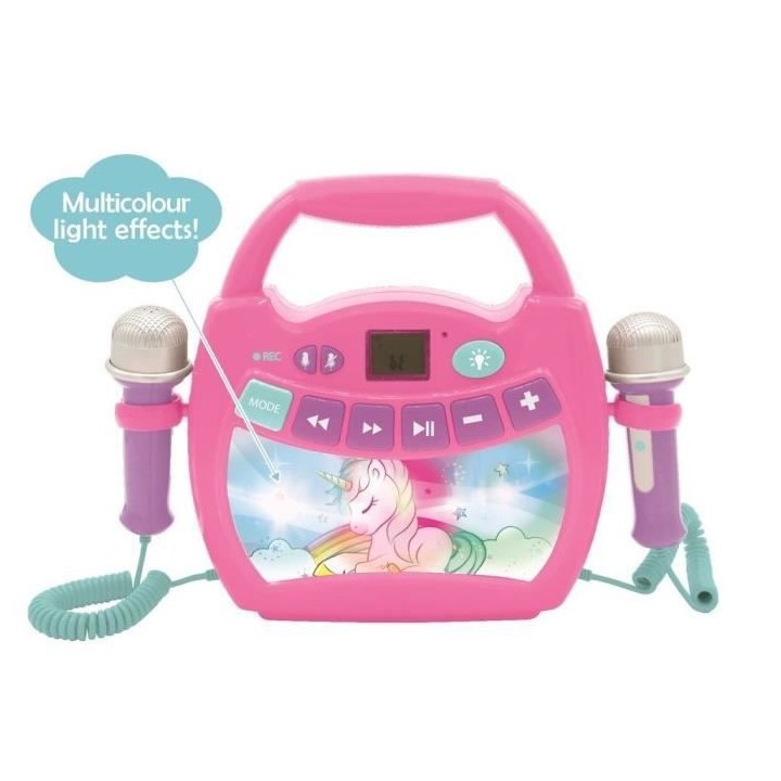 LEXIBOOK - Enceinte Bluetooth Licorne - Effets Lumineux, Micros et Bat