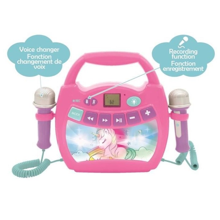 LEXIBOOK - Enceinte Bluetooth Licorne - Effets Lumineux, Micros et Bat