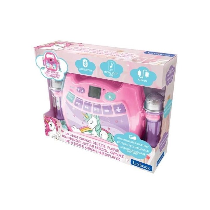 LEXIBOOK - Enceinte Bluetooth Licorne - Effets Lumineux, Micros et Bat
