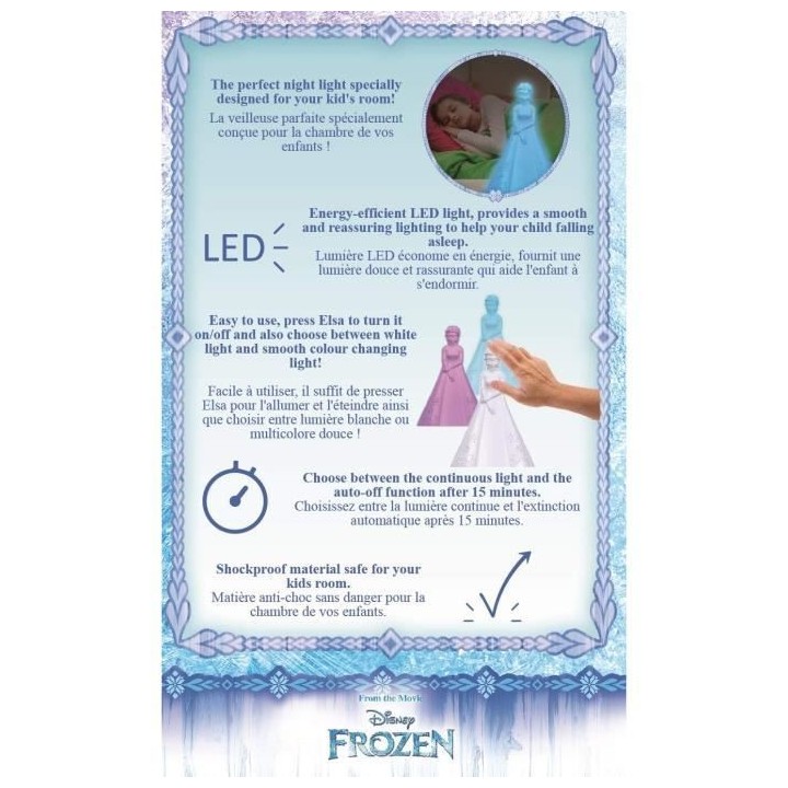LA REINE DES NEIGES - Veilleuse LED Elsa - Changement de couleurs, mat