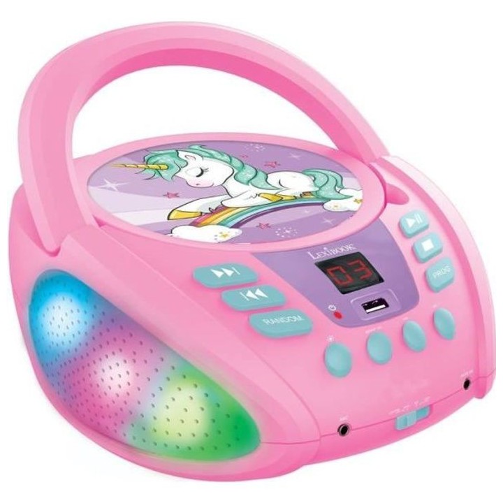 Lecteur CD Portable Bluetooth Licorne avec Effets Lumineux et USB