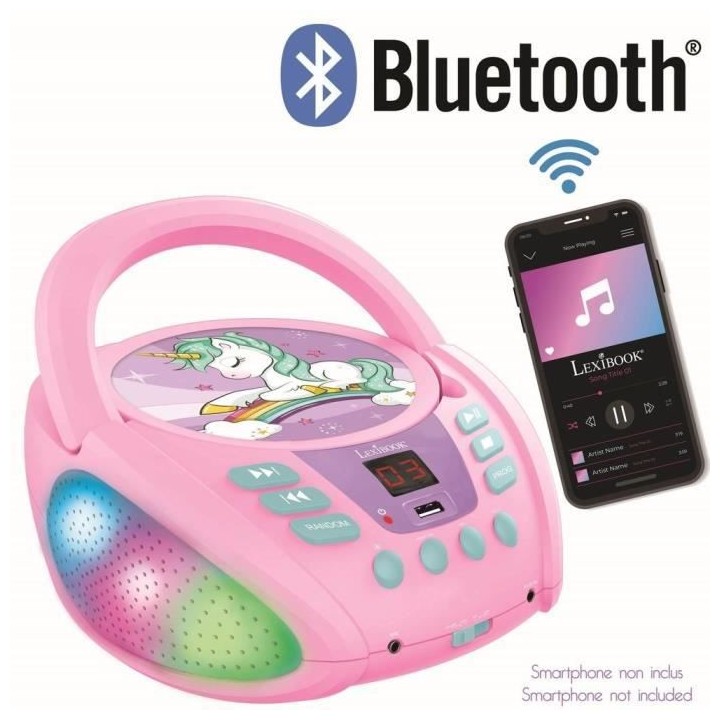 Lecteur CD Portable Bluetooth Licorne avec Effets Lumineux et USB