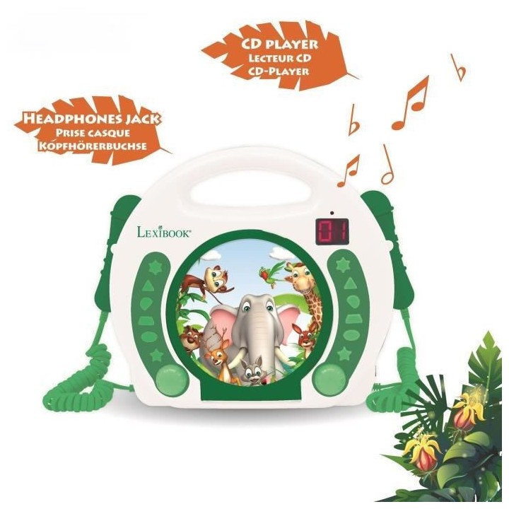 LEXIBOOK - Lecteur CD Animaux karaoké enfant avec 2 microphones