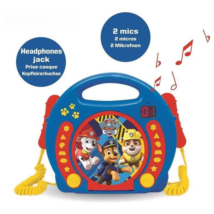 PAT' PATROUILLE - Lecteur CD karaoké enfant avec 2 microphones - LEXI