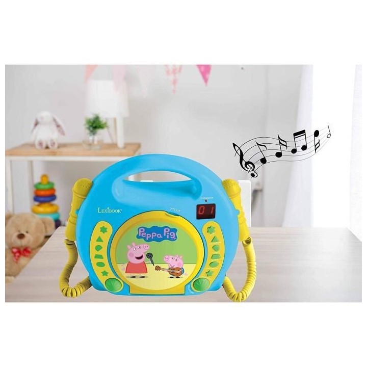 PEPPA PIG - Lecteur CD karaoké enfant avec 2 microphones - LEXIBOOK