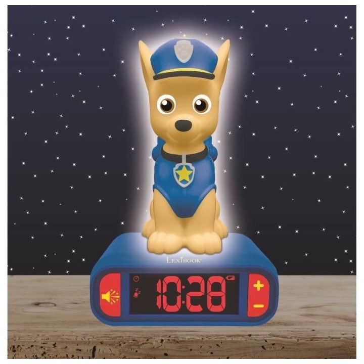 PAT' PATROUILLE - Réveil digital Chase avec veilleuse lumineuse en 3D