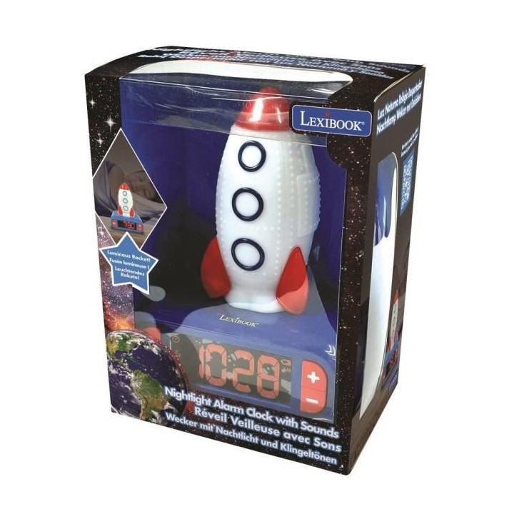 Réveil digital Fusée avec veilleuse lumineuse en 3D et effets sonore