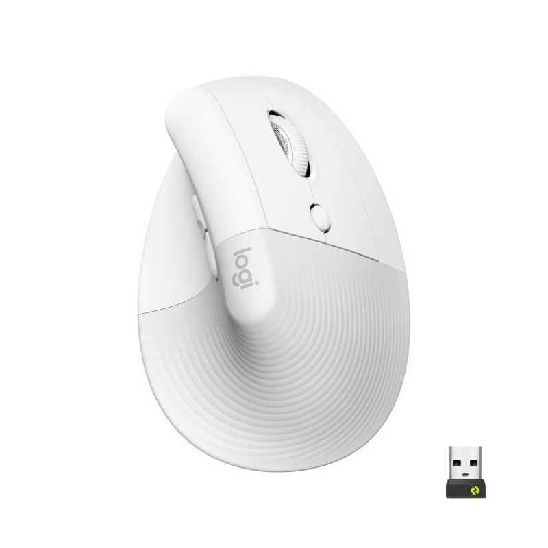 Souris Sans Fil Logitech Lift Ergonomique Verticale, Bluetooth ou récepteur USB Logi Bolt, Silencieuse - Blanc cassé