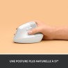 Souris Sans Fil Logitech Lift Ergonomique Verticale, Bluetooth ou récepteur USB Logi Bolt, Silencieuse - Blanc cassé