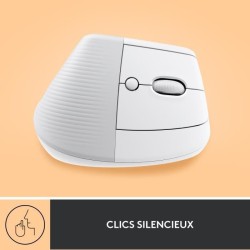 Souris Sans Fil Logitech Lift Ergonomique Verticale, Bluetooth ou récepteur USB Logi Bolt, Silencieuse - Blanc cassé