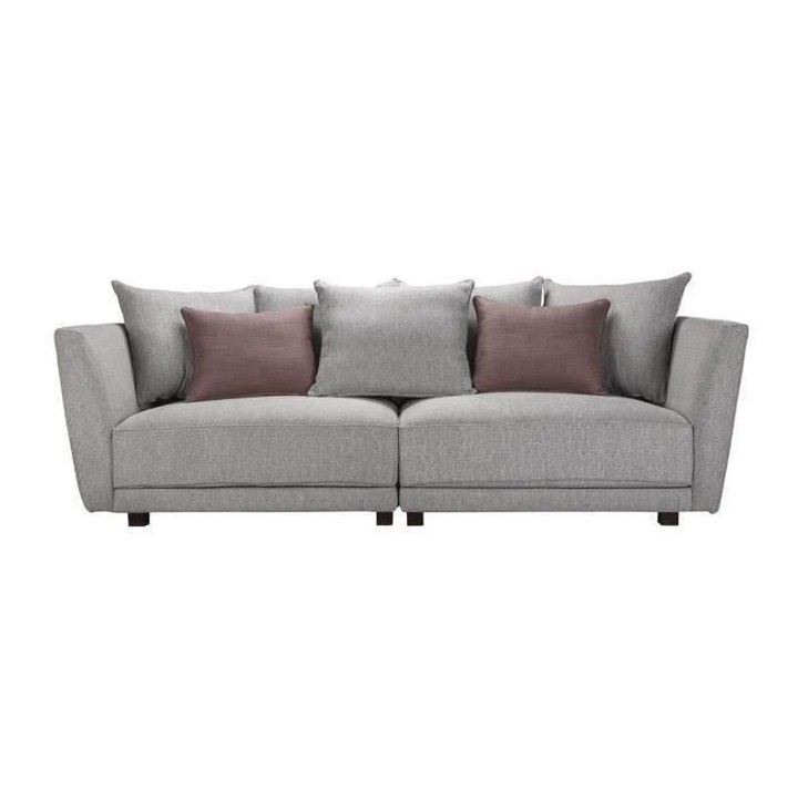 Canapé 4 places LINCOLN -Tissu Gris clair -7 coussins - L 244 x P 106