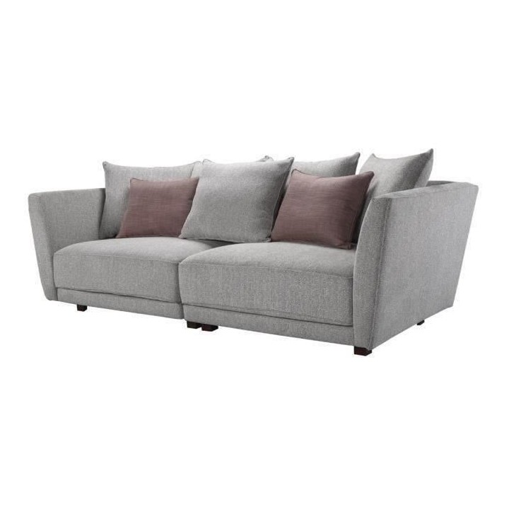 Canapé 4 places LINCOLN -Tissu Gris clair -7 coussins - L 244 x P 106