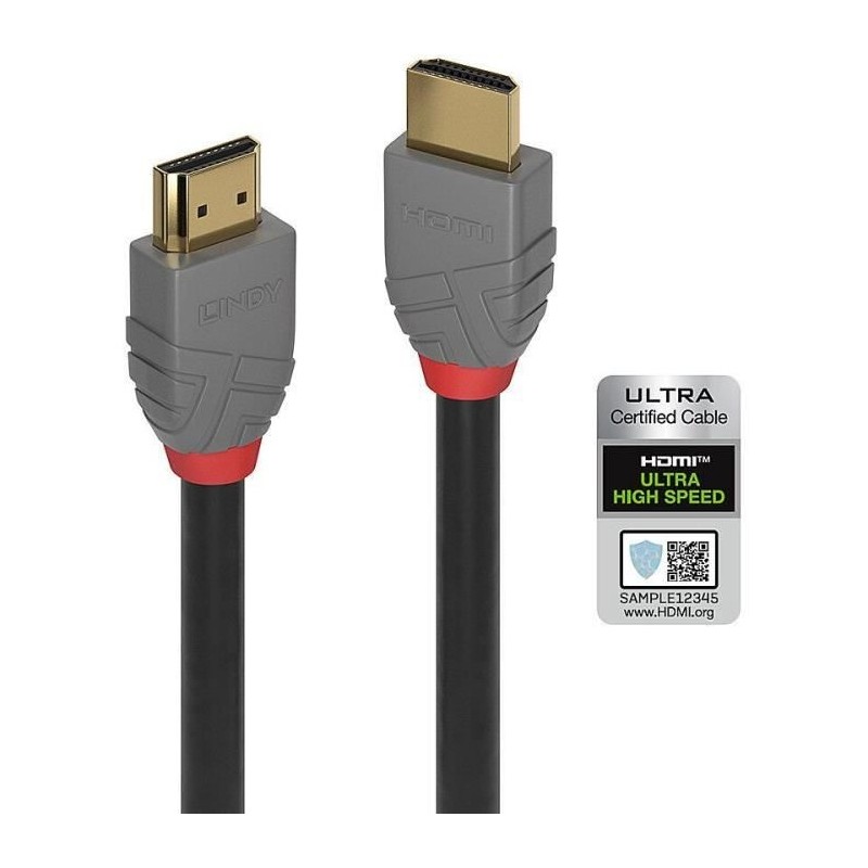 LINDY - 36952 - Câble HDMI Ultra High Speed, Anthra Line, 1m