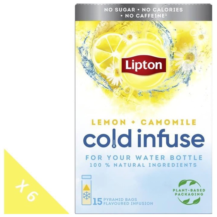 Lot de 6 LIPTON Infuse a Froid Citron Camomille, Boisson d'été rafra