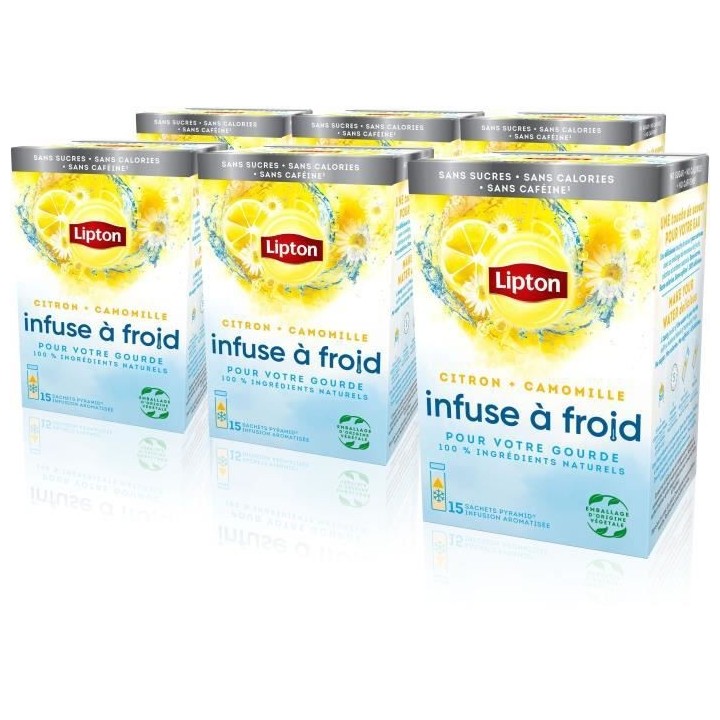 Lot de 6 LIPTON Infuse a Froid Citron Camomille, Boisson d'été rafra