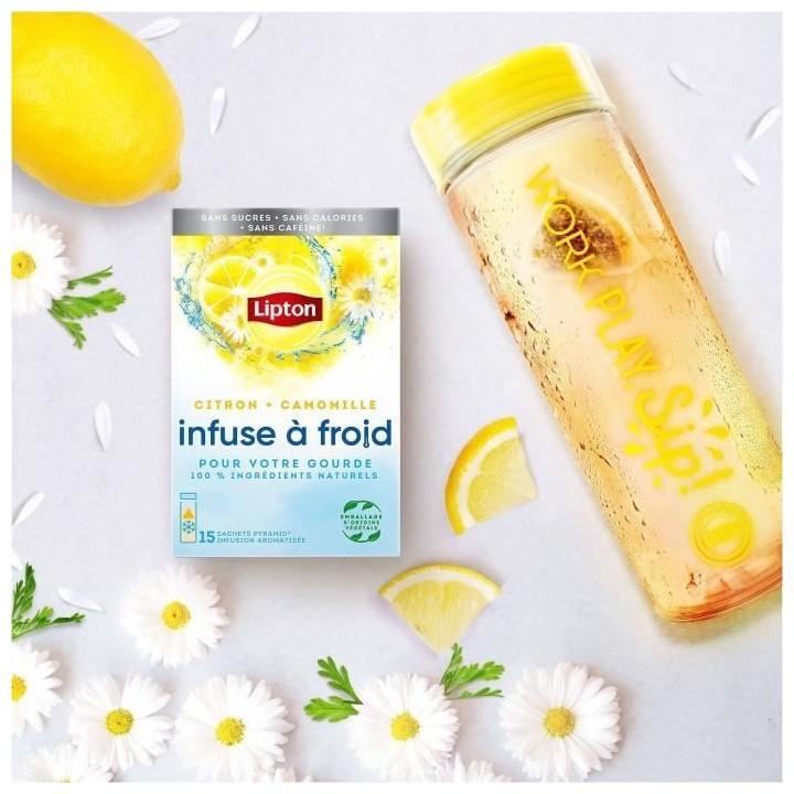 Lot de 6 LIPTON Infuse a Froid Citron Camomille, Boisson d'été rafra