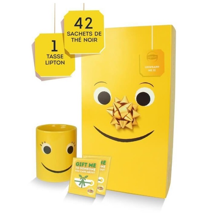 LIPTON Thé Yellow Label Coffret Cadeau Lipton avec tasse, 42 sachets