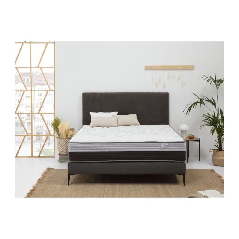 LISBOA Ensemble Matelas 140x190 cm + Sommier + Pieds - 30 cm