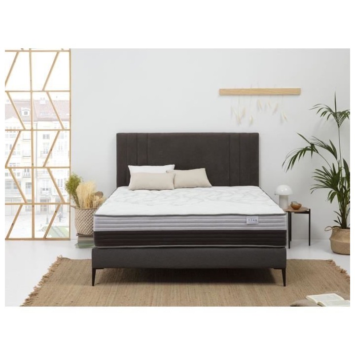 LISBOA Ensemble Matelas 140x190 cm + Sommier + Pieds - 30 cm