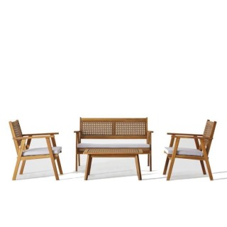 Salon de jardin en bois d'Acacia FSC et en résine tressée - 4 person