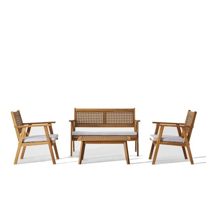 Salon de jardin en bois d'Acacia FSC et en résine tressée - 4 person