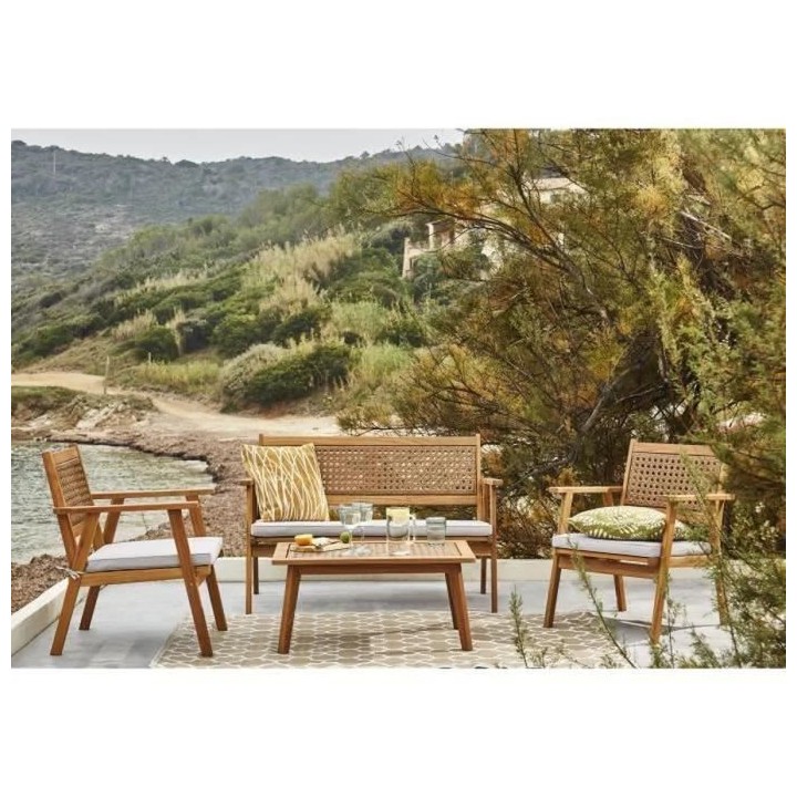 Salon de jardin en bois d'Acacia FSC et en résine tressée - 4 person