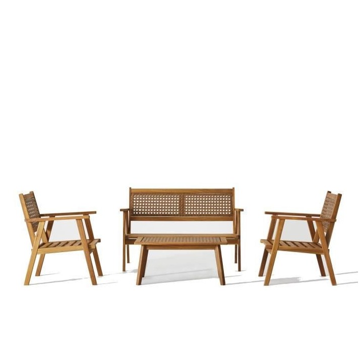 Salon de jardin en bois d'Acacia FSC et en résine tressée - 4 person